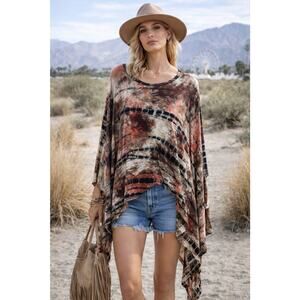Cherish Tie Dye Boho Poncho Top Oversized Festival Asymmetrical One Sz Made USA